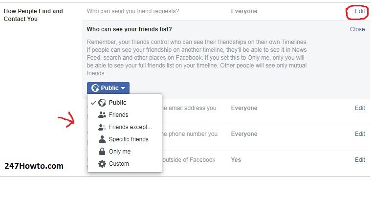 Facebook friends list
