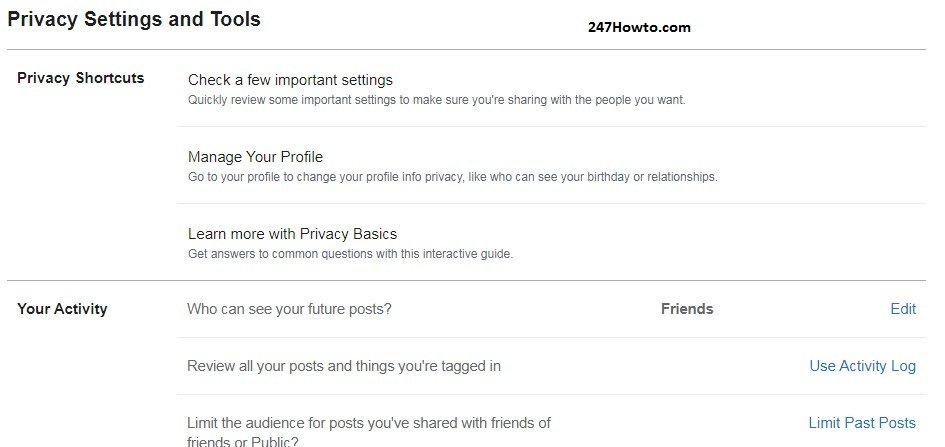 privacy settings in Facebook
